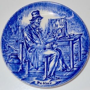Vintage Enoch Wedgwood Tunstall LTD England Mini Pedler Blue on White Plate 4"